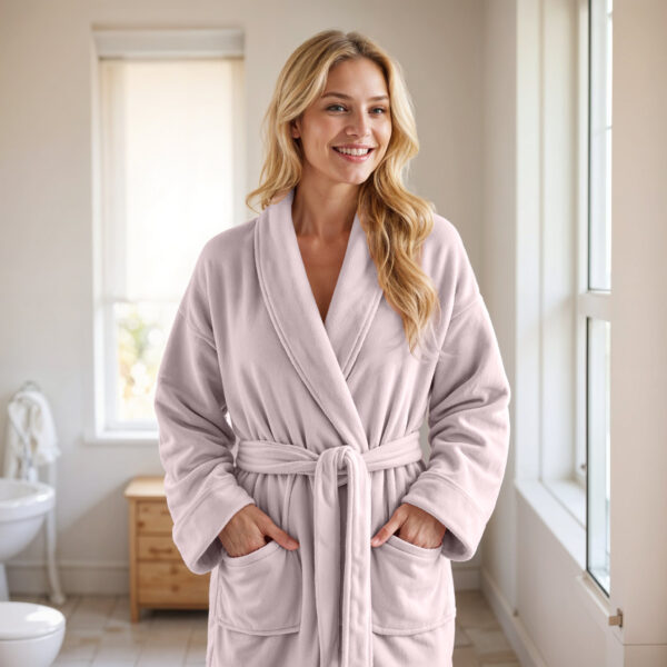 Coral fleece Badjas Poeder roze S/M - Afbeelding 4
