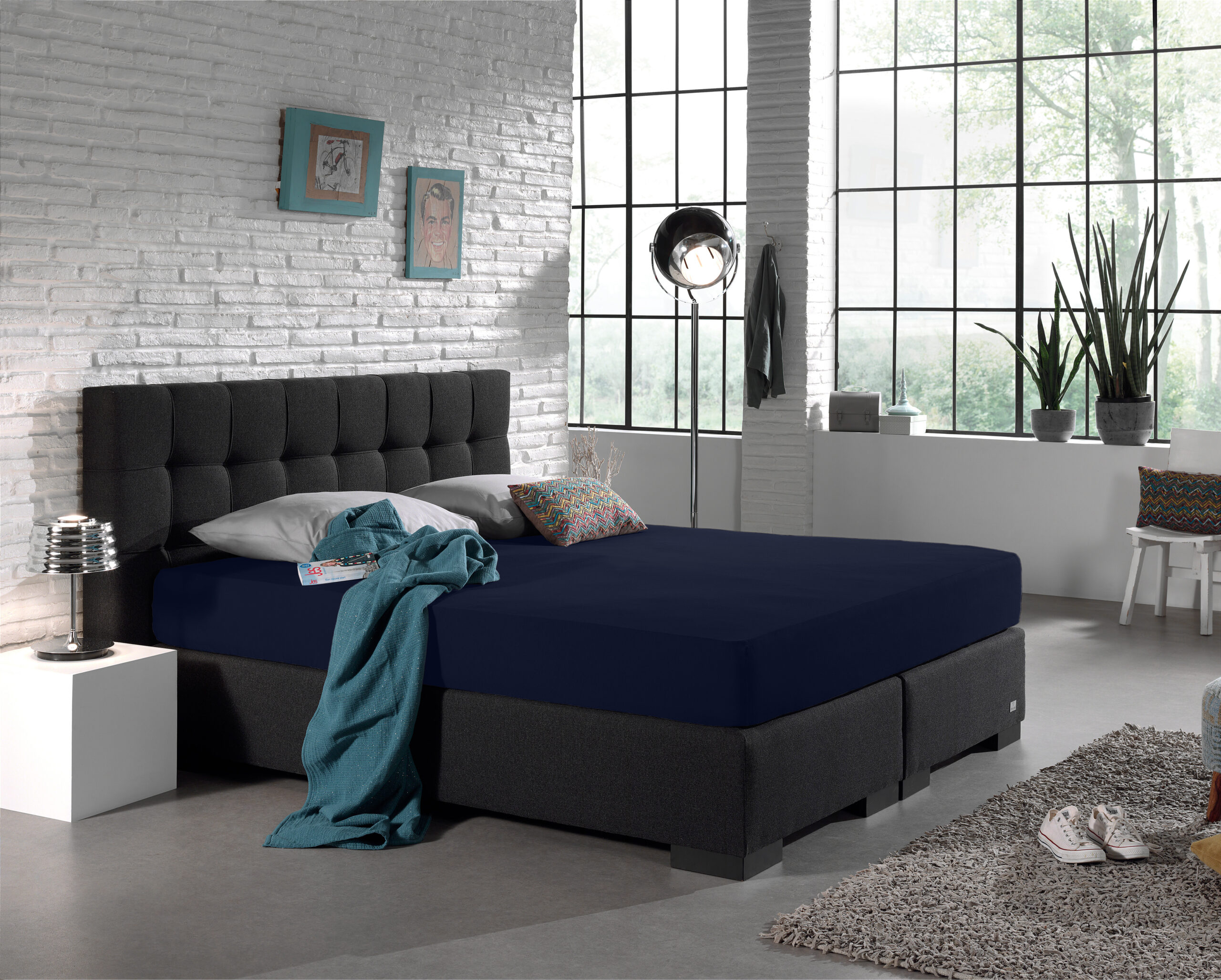 Enkel Jersey 135 gr. Hoeslaken Indigo Blauw 140 x 200