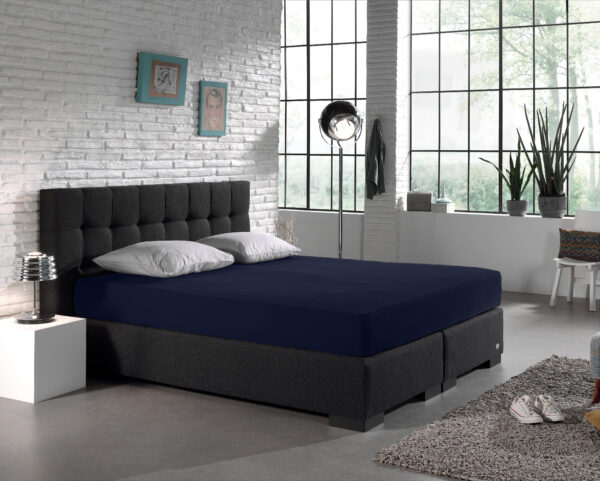 Enkel Jersey 135 gr. Hoeslaken Indigo Blauw 190/200 x 200/220 - Afbeelding 4