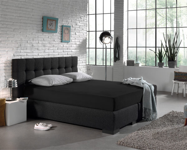 Enkel Jersey 135 gr. Hoeslaken Zwart 140 x 200 - Afbeelding 2