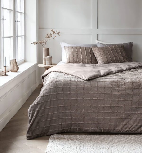 Faux Fur Check Taupe 140x200/220 - Afbeelding 2