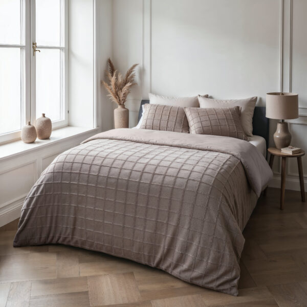 Faux Fur Check Taupe 140x200/220 - Afbeelding 3