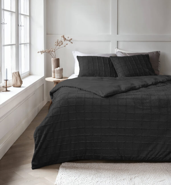 Faux Fur Check Zwart 140x200/220 - Afbeelding 2