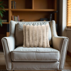 Rib Rabbit Fur Sierkussen Zand 50 x 50