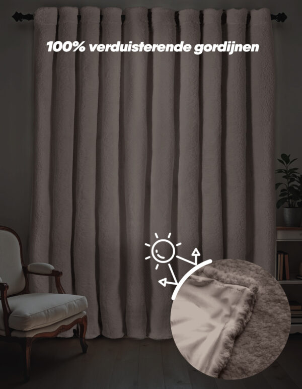 Teddy Gordijnen Black Out Ringen Taupe 300 x 250 - Afbeelding 2