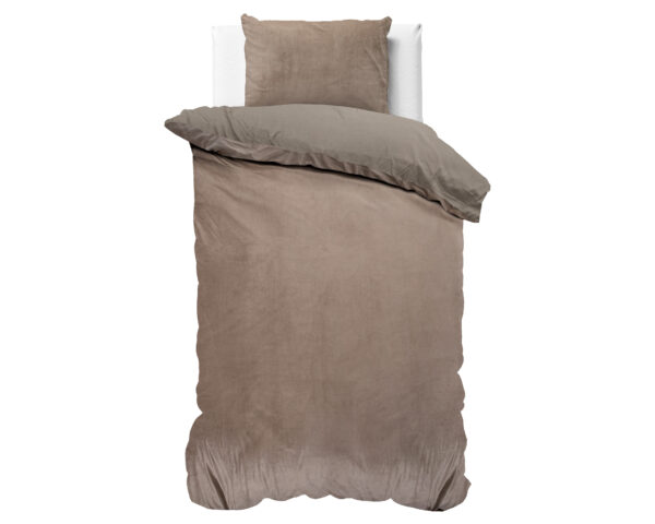 Velvet Uni Dekbedovertrek Taupe 140 x 220 - Afbeelding 2