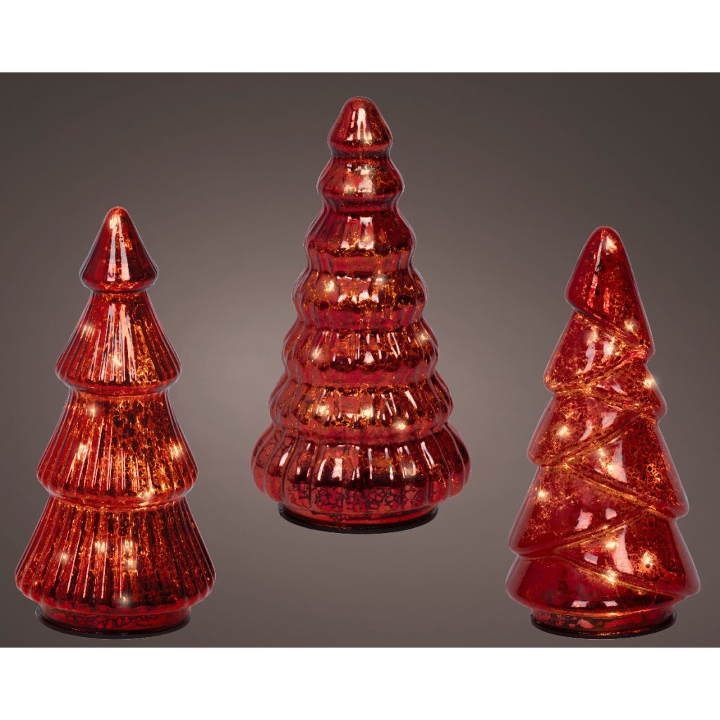 Decoratie Glazen LED Bomen 9x17.5 cm 3 Stuks Rood