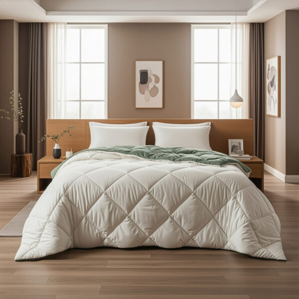 Lazy Dekbed Diamond Crème/Groen 200 x 200 Met Kussenslopen - Afbeelding 2