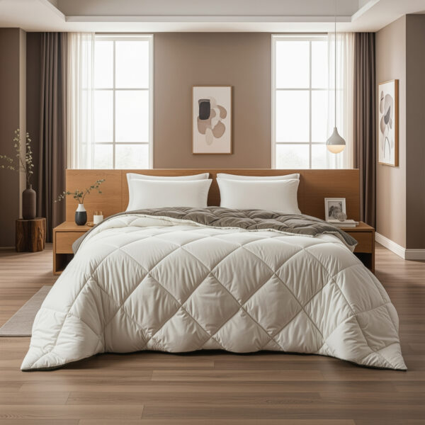 Lazy Dekbed Diamond Crème/Kaki 200 x 200 Met Kussenslopen - Afbeelding 2