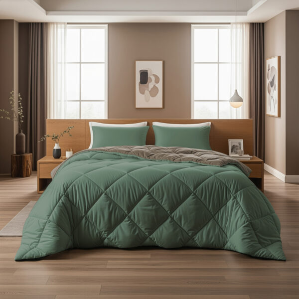 Lazy Dekbed Diamond Groen/Kaki 240 x 200 Met Kussenslopen - Afbeelding 2