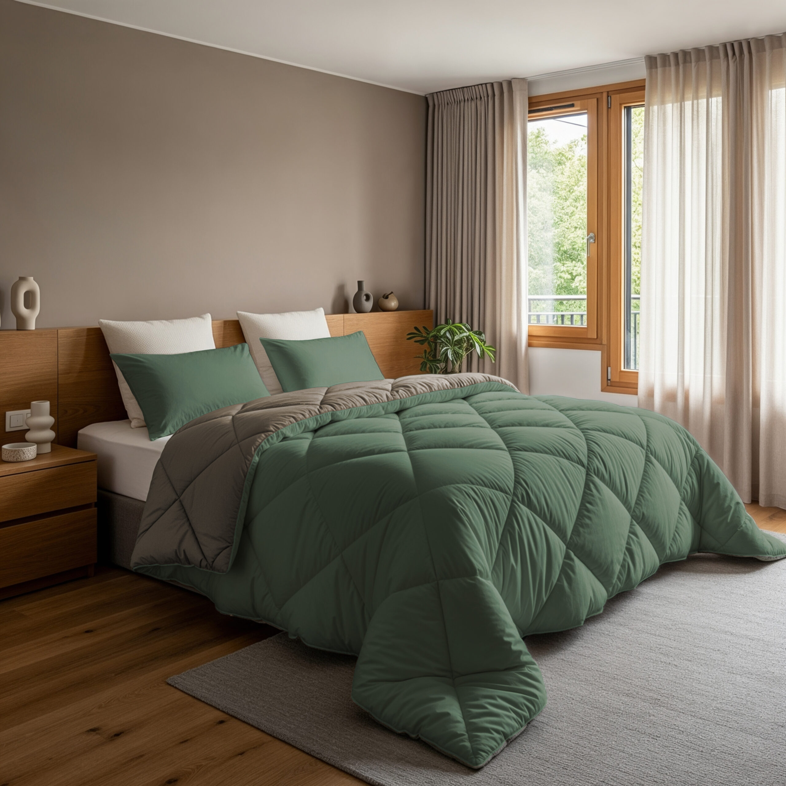 Lazy Dekbed Diamond Groen/Kaki 200 x 200 Met Kussenslopen