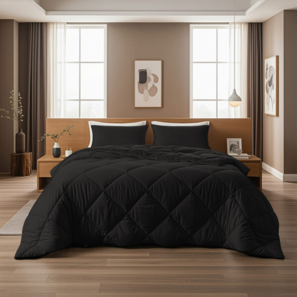 Lazy Dekbed Diamond Zwart 200 x 200 Met Kussenslopen - Afbeelding 2