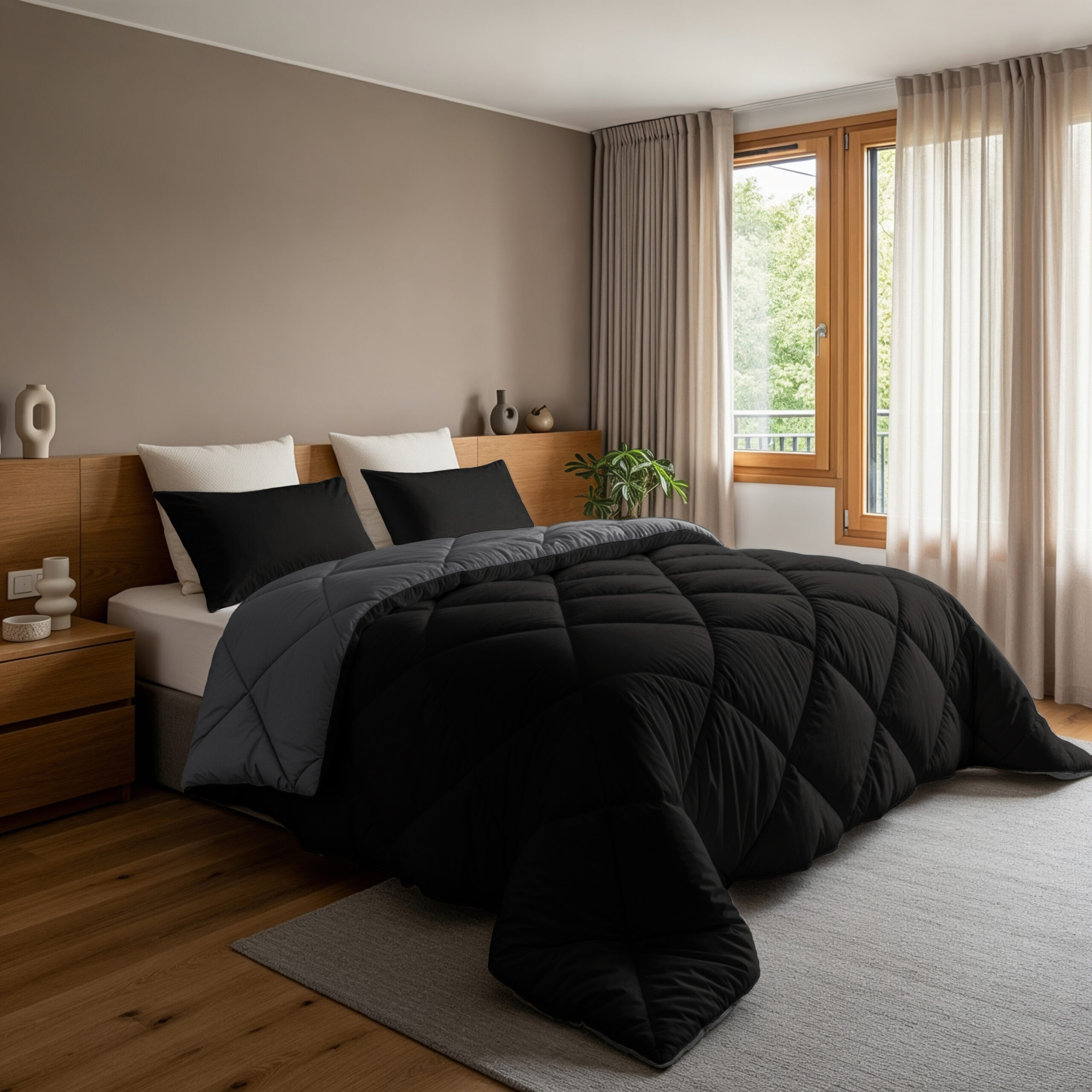 Lazy Dekbed Diamond Zwart / Antraciet 200 x 200 Met Kussenslopen