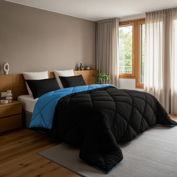 Lazy Dekbed Diamond Zwart / Zee Blauw 200 x 200 Met Kussenslopen