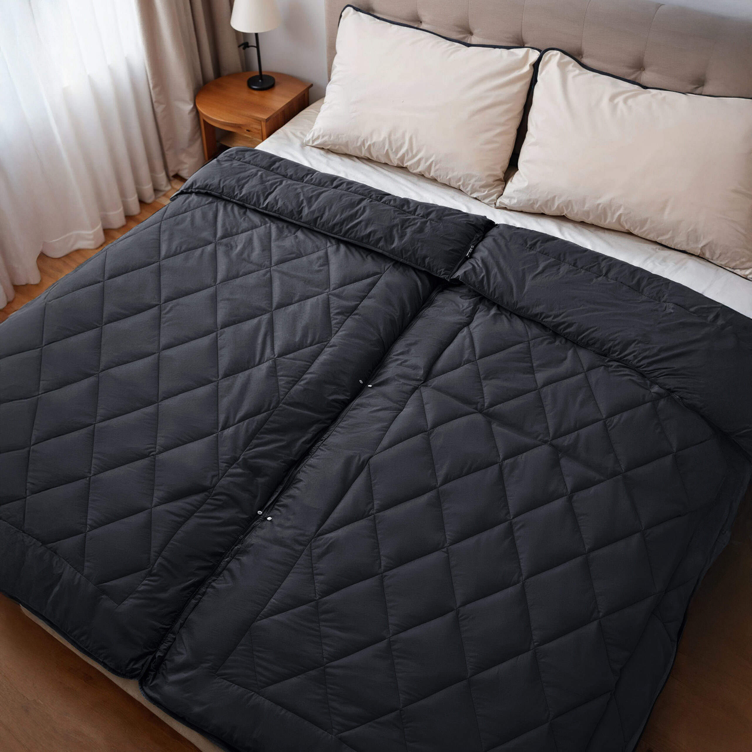 Partnerdekbed Zwart 200 x 220
