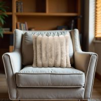 Rib Rabbit Fur Sierkussen Zand 50 x 50