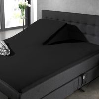Splittopper Katoen Hoeslaken Zwart 160 x 220